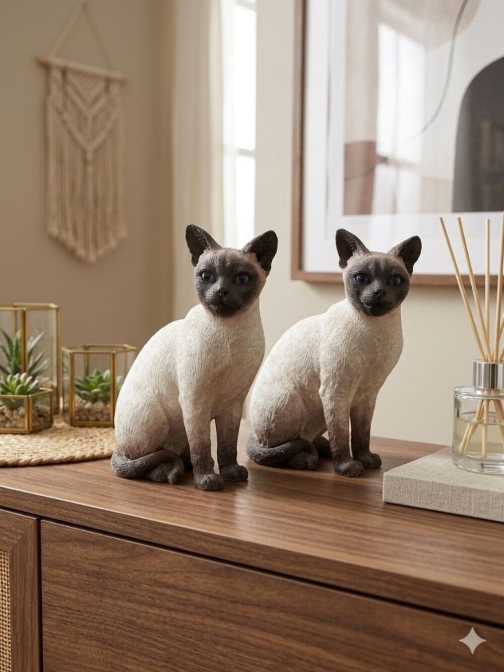 Pair Vintage Stone Critters Sitting Siamese Cat Figurines 1980s Set UDC USA